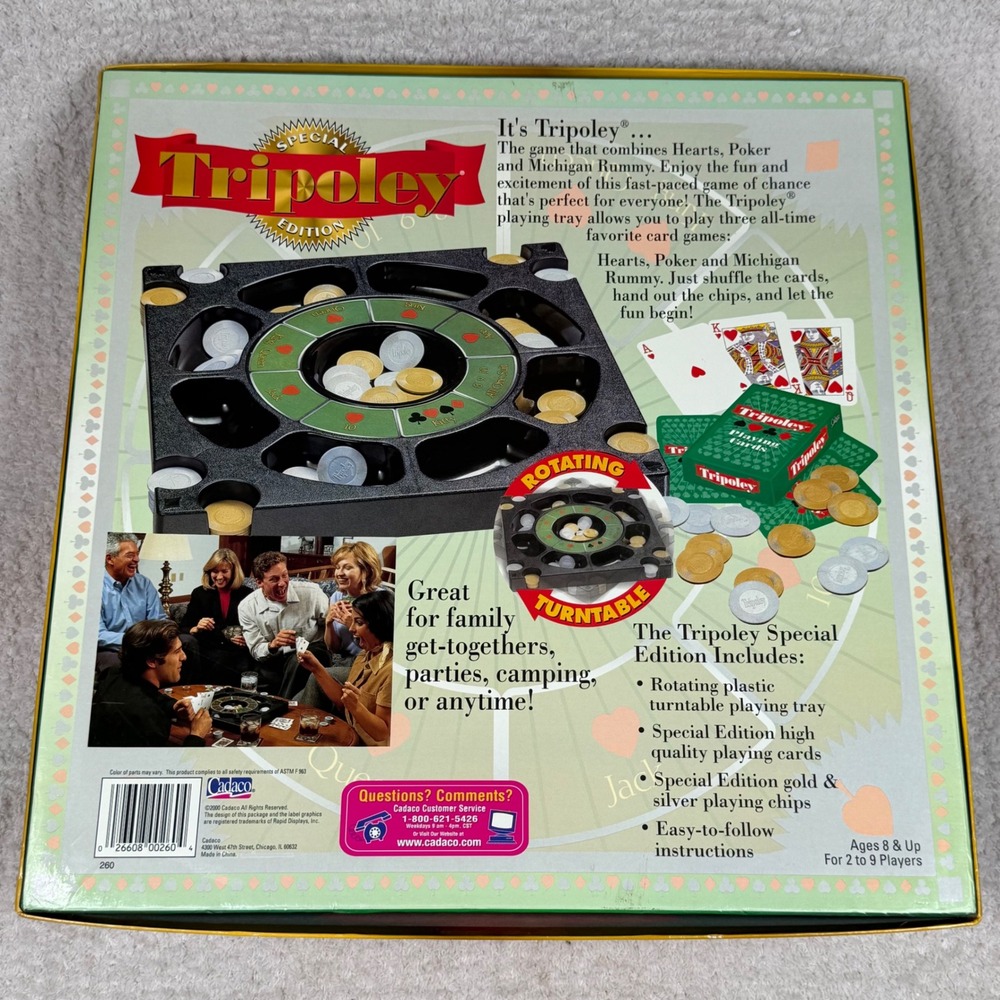 Cadaco Tripoley Special Edition Rotating Turntable Complete Rummy Hearts Poker - Picture 3 of 4